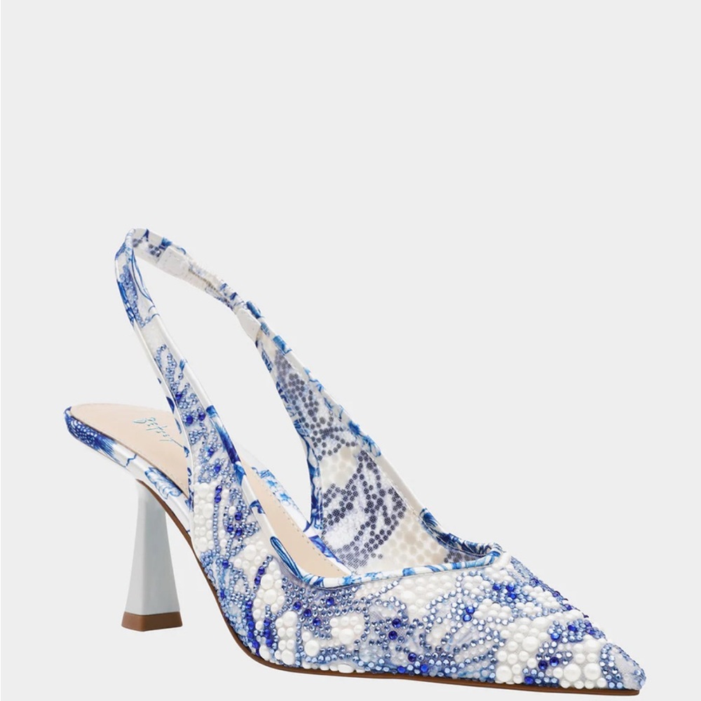 Betsey Johnson Clark Blue and White Women's Slingback Heels